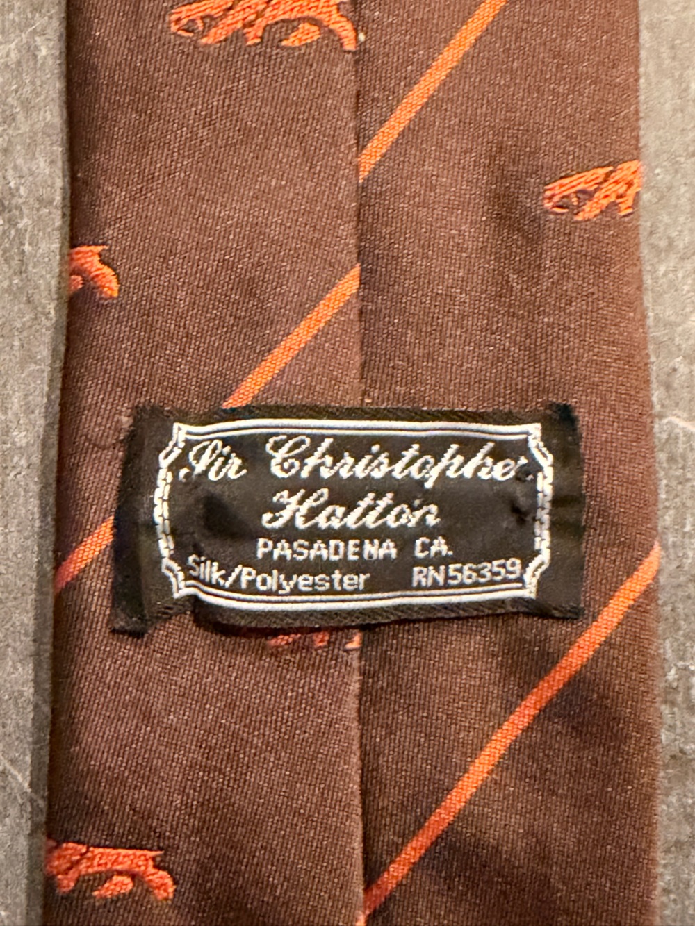 Sir Christopher Hatton Brown Tie with Orange Stripe Accent